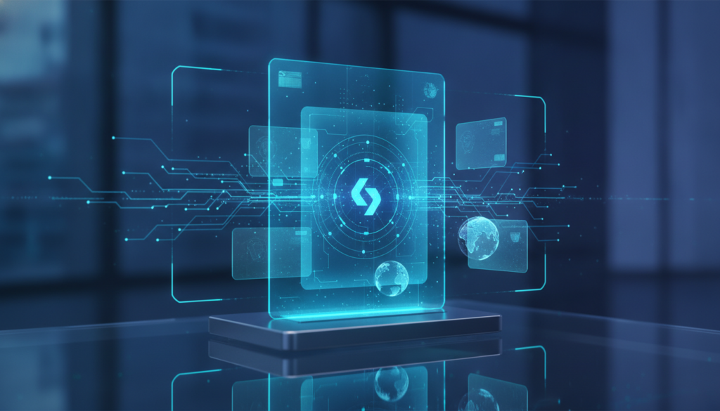 Interfaces holográficas e globo digital representando registros e declarações banco central