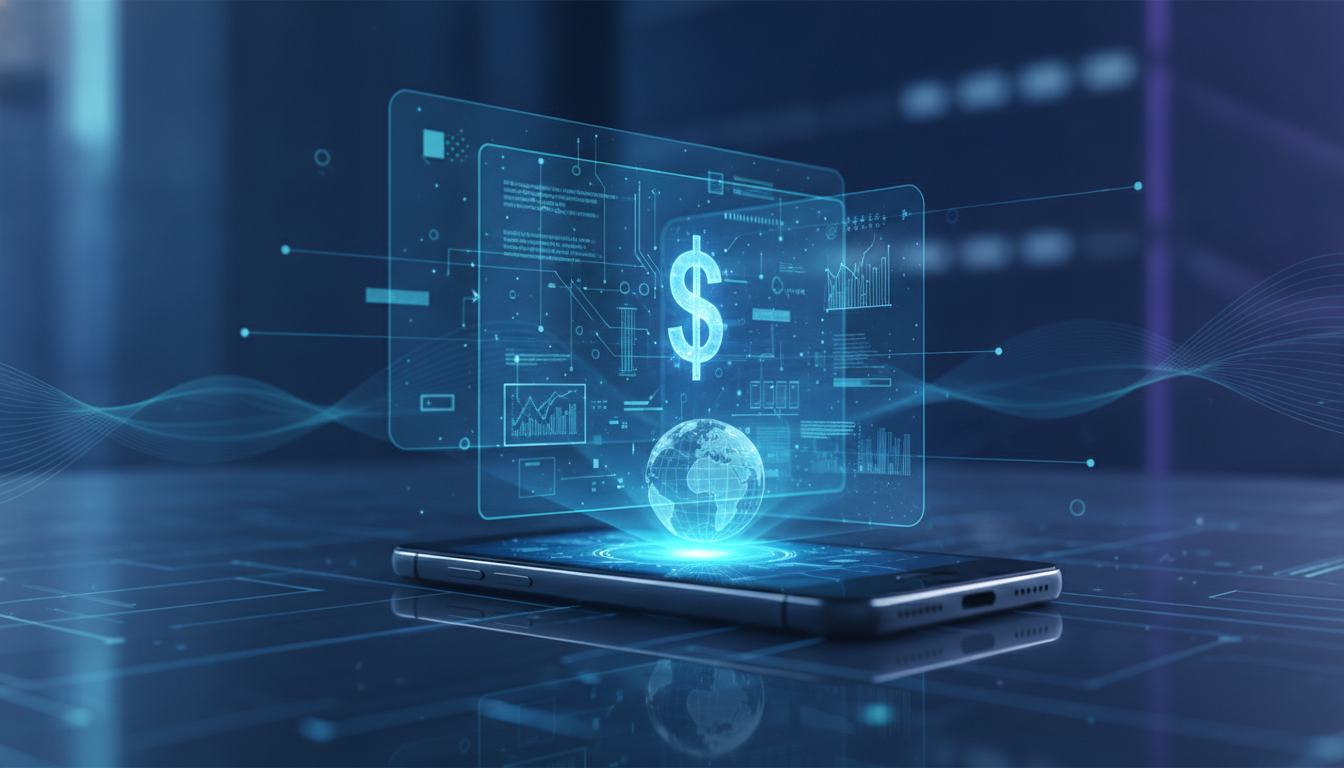 Painel holográfico financeiro azul-ciano emergindo de dispositivo, representando DEF Bacen 2023 e prazos
