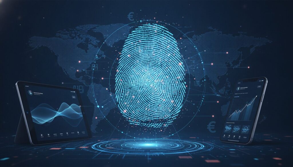Executivo em meio-corpo em cenário fintech com grafismos sutis e paleta azul, contexto institucional BRB - BANCO DE BRASILIA S.A.