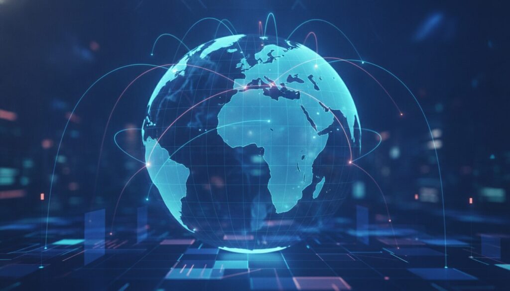Profissional em meio-corpo orientando cliente num cenário fintech moderno e clean, ilustrando suporte para Importação Kiwi.
