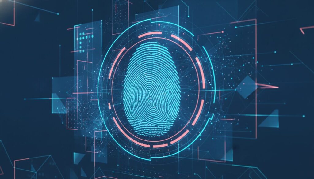 Executivo de meio-corpo orientando cliente em fintech, ilustração editorial sobre conta em moeda estrangeira com fundo tecnológico e grafismos sutis