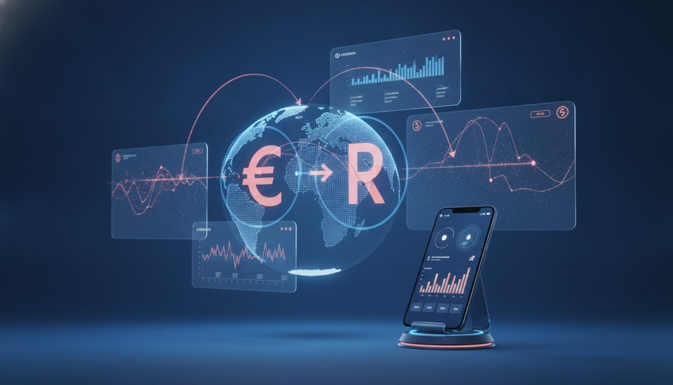 Executivo orientando cliente em ambiente fintech com overlay discreto e elementos tecnológicos sutis, Turismo Exterior Nova Zelândia