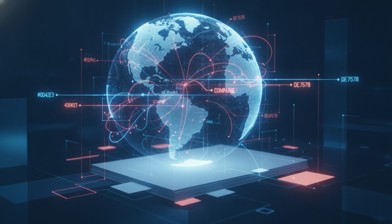 Executivo em meio-corpo explicando remessas e câmbio em ambiente fintech, conceito de exportação coco