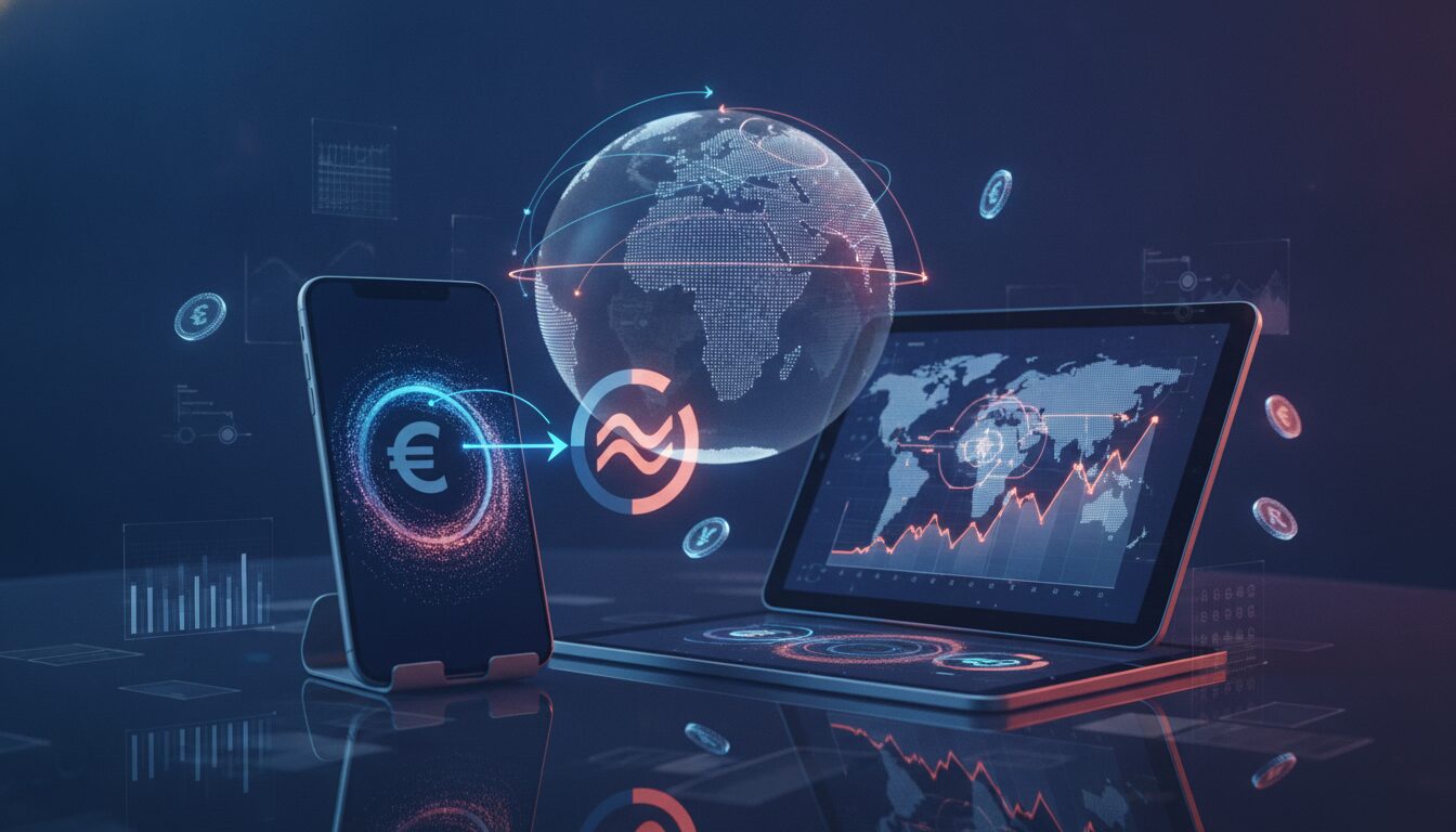 Executivo meio-corpo orientando cliente em ambiente fintech com grafismo sutil e paleta azul, representando atendimento do BANCO SEMEAR S.A.
