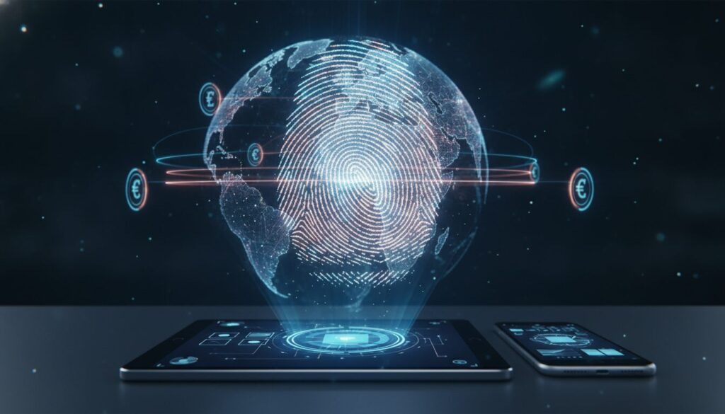 Pessoa em meio-corpo em cenário fintech, orientando com elementos gráficos sutis sobre custo de vida México