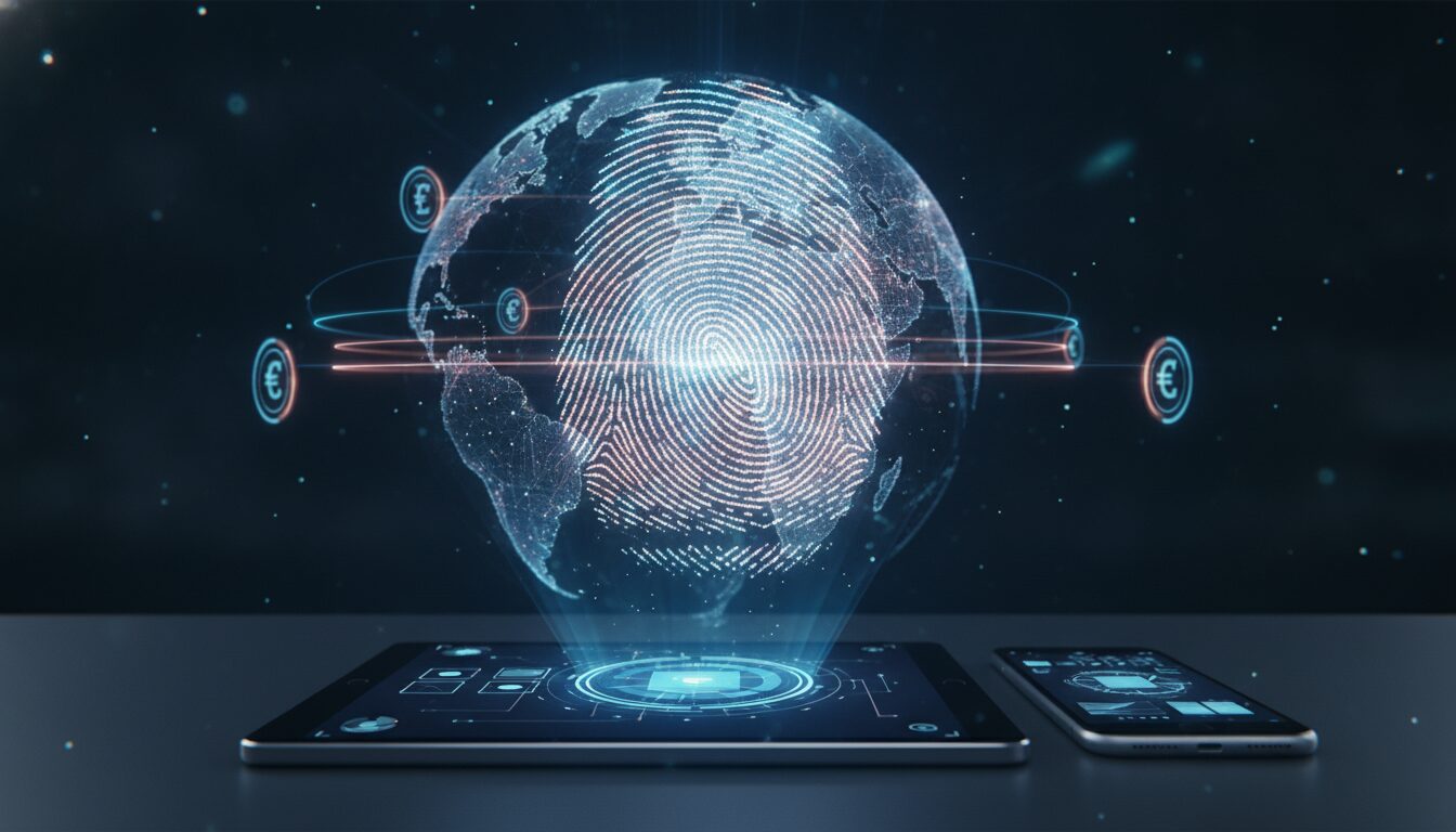 Pessoa em meio-corpo em cenário fintech, orientando com elementos gráficos sutis sobre custo de vida México