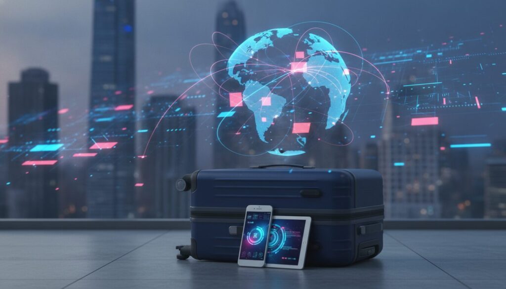 Executivo orientando cliente sobre remessas e câmbio para Turismo Exterior Ásia em ambiente fintech moderno e acolhedor