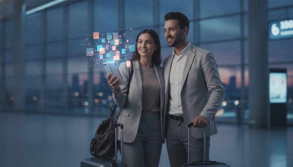 Executivo em meio-corpo orientando sobre Custo de Vida Austrália, cenário fintech moderno com grafismos sutis e paleta azul acolhedora